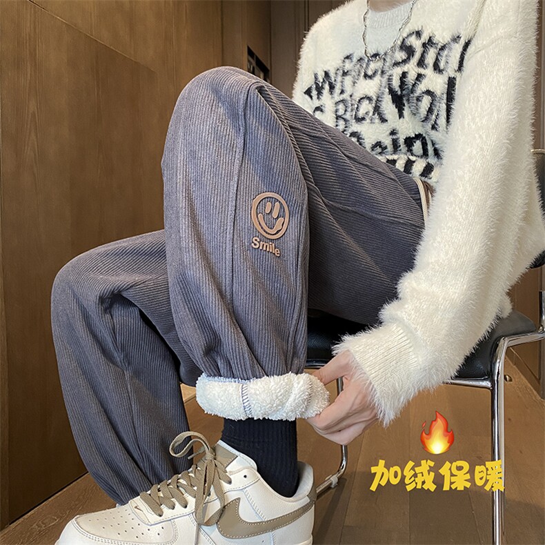 秋冬加绒加厚灯芯绒笑脸贴标休闲裤 kk372 p60图片