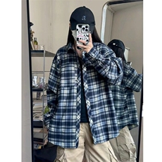潮撞色格子衬衫男女款春秋季2025新款宽松休闲长袖百搭衬衣复古，男装衬衫，星座506A