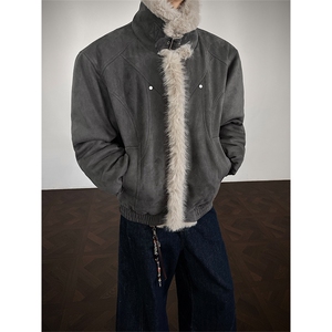 座山雕麂皮加厚毛领棉服女加厚保暖工装外套5D1198-TP105178图片