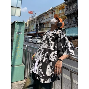 短袖花衬衫男士夏季薄款上衣中式花奔满印翻领寸衫印花CS2235图片