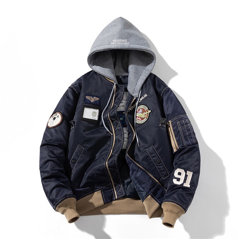 现货 欧美街头刺绣飞行员外套秋冬季潮牌机车夹克棉衣棒球服图片