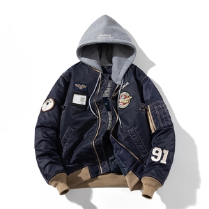 现货 欧美街头刺绣飞行员外套秋冬季潮牌机车夹克棉衣棒球服图片