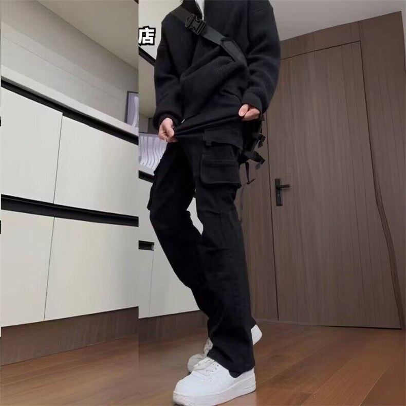 暗黑系cleanfit微喇工装裤男春秋季新款美式复古高街修身显瘦裤子,男装休闲裤,星座506A