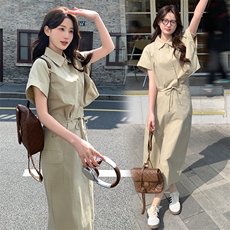 韩系粉色工装套装女夏2024新款冷淡风盐系套装裙两件套御姐炸街，女装套装/套裙，纯色衣恋