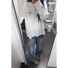 网图有货美式复古标语宽松刺绣长袖男女情侣宽松上衣A945-P35，男装T恤，星座1505