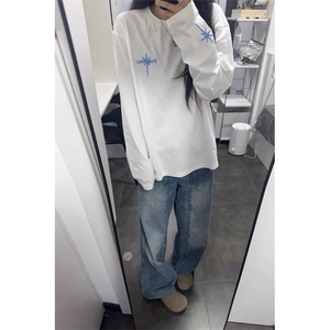 网图有货 美式复古标语宽松刺绣长袖男女情侣宽松上衣 A945-P35图片