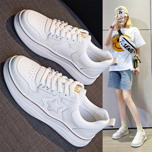 厚底小白鞋女2023新款秋季透气运动女鞋百搭真皮休闲星星板鞋女鞋图片