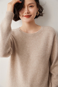 HE |2股7针加厚马鞍肩baby山羊绒衫女圆领宽松针织打底衫百搭毛衣图片