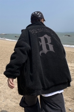 XZ213-MY45-P138控158港风日系复古羊羔毛字母刺绣加厚保暖棉衣，男装棉衣，星座213