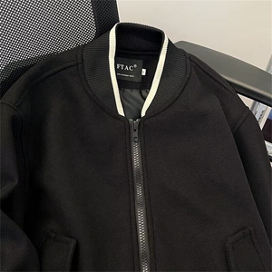 重磅短款呢子棒球服夹克男女立领毛呢飞行服上衣外套2039 P70图片