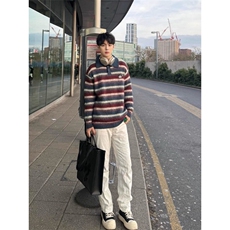 宽松polo领条纹毛衣男女秋冬老钱风新款翻领上衣潮流MY9823，男装针织衫/毛衣，星座516A