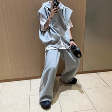 2026年夏装三条杆运动套装男女连帽马甲阔腿长裤休闲两件套~TZB66，男装休闲套装，星座601-2