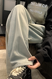 XZ213-DK2004-P45控58 港风复古水洗抽绳阔腿拖地直筒休闲牛仔裤图片