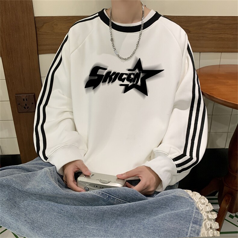 美式三杠条纹复圆领卫衣秋冬男女宽松长袖SW2454-P45控6850棉,男装卫衣,电商B370