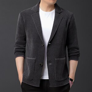 2023春秋季新款男士商务休闲开衫翻领扣子针织衫外套中年男装上衣图片