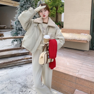 羊羔毛领短款羽绒服女冬季2025新款高级感独特超好看流行工装外套图片