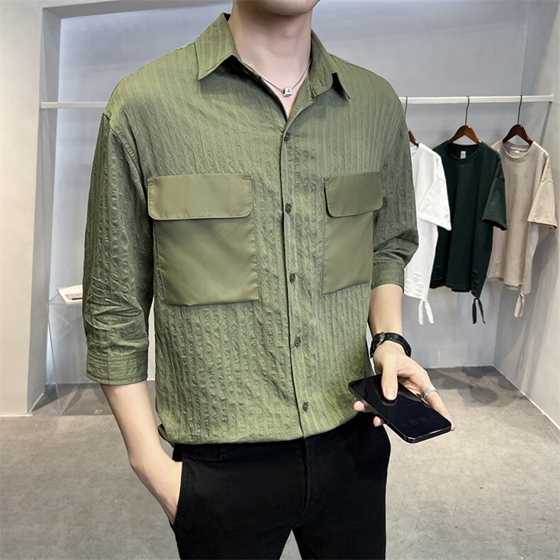2023夏季新品工装条纹衬衫男，男装衬衫，电商B248