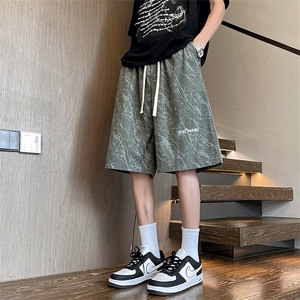 短裤男夏季新款港风宽松扎染灯芯绒五分裤DK3021-P28图片