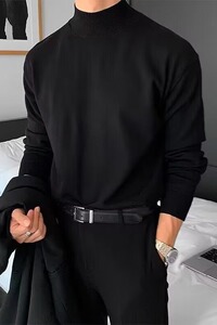 半高领毛衣韩版宽松休闲纯色中领针织打底衫长袖内搭LF1000 P40特图片