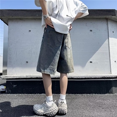复古做旧废土风设计感男女牛仔短裤百搭阔腿七分裤水洗31333-p45，男装牛仔裤，星座1008