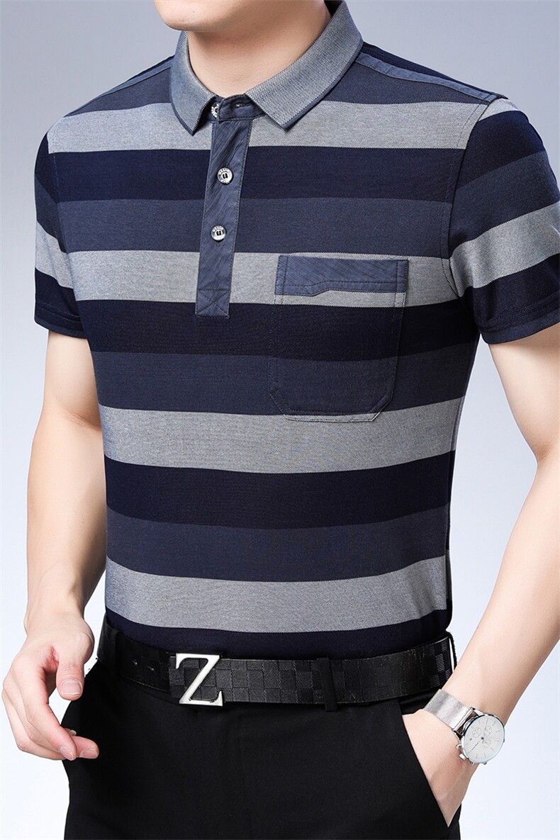 百搭时尚polo男士短袖上衣条纹夏季宽松中年潮流T恤HM2229-P60,男装Polo衫,星座1105-3
