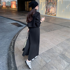 女秋季收腰立领开衫卫衣开叉半身裙两件套，女装套装/套裙，江南