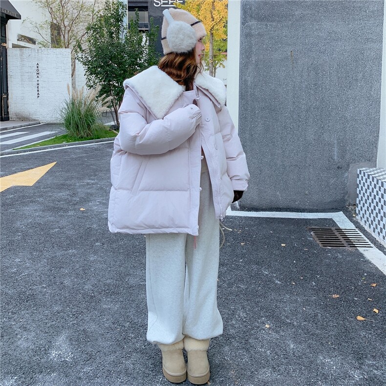 现货！2025冬毛领拼接淡紫色90绒羽绒服2C056-7103-P315控478,女装羽绒服,2C056
