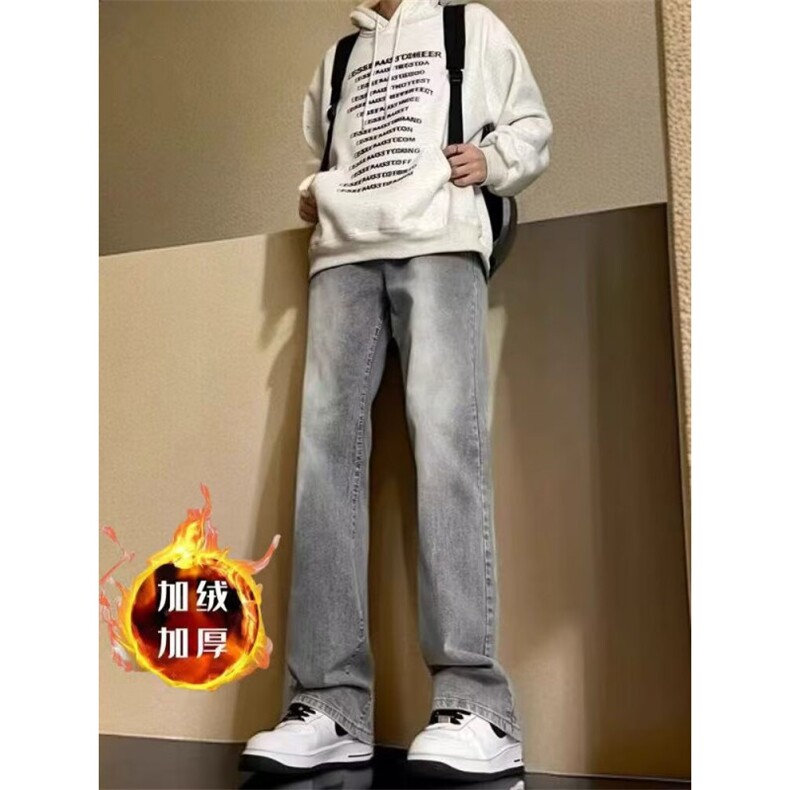 美式灰色直筒加绒男潮牌cIeanfit水洗复古长裤子K7055-1#P45网图,男装卫衣,电商B245