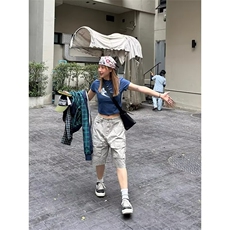 美式复古工装短裤男女休闲宽松直筒五分裤日系夏季潮流HRA23-P52，男装牛仔裤，星座208-5