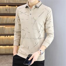 秋季韩版长袖商务polo衫男棉t恤卫衣男翻领衬衫领粉色9660P37，男装Polo衫，星座1207