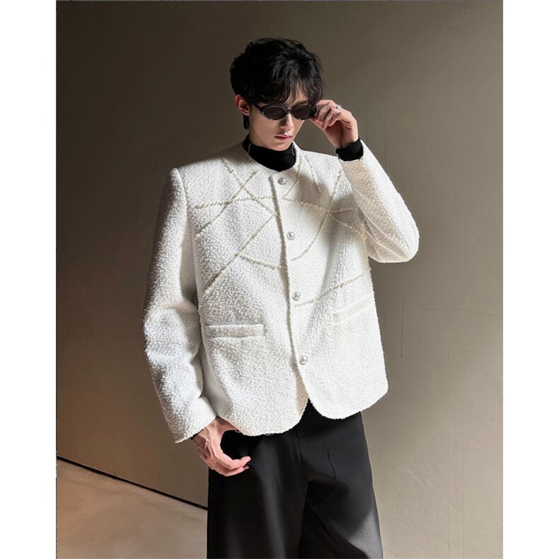 现货25秋冬男士毛呢小香风珍珠夜店毛呢外套XXF37-P148，男装毛呢大衣，电商B288