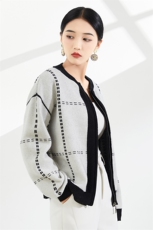 女士秋冬季新款时尚提花拉链款羊毛开衫长袖，女装羊毛衫，奢优羊绒