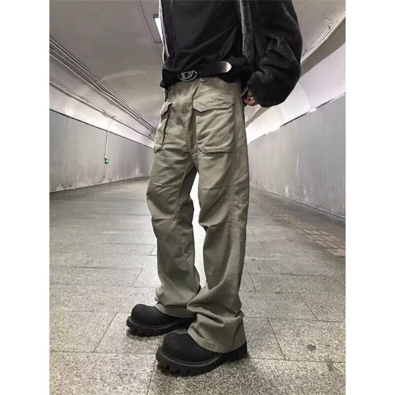 美式vibe风多口袋褶皱工装牛仔裤男潮牌高街小众设计感休闲裤子,男装休闲裤,星座506A