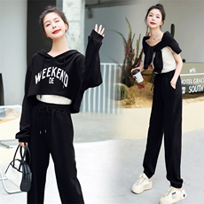现货套装女2023年春季新款女装时尚气质休闲百搭通列阔腿裤三件套，女装套装/套裙，丽美静依