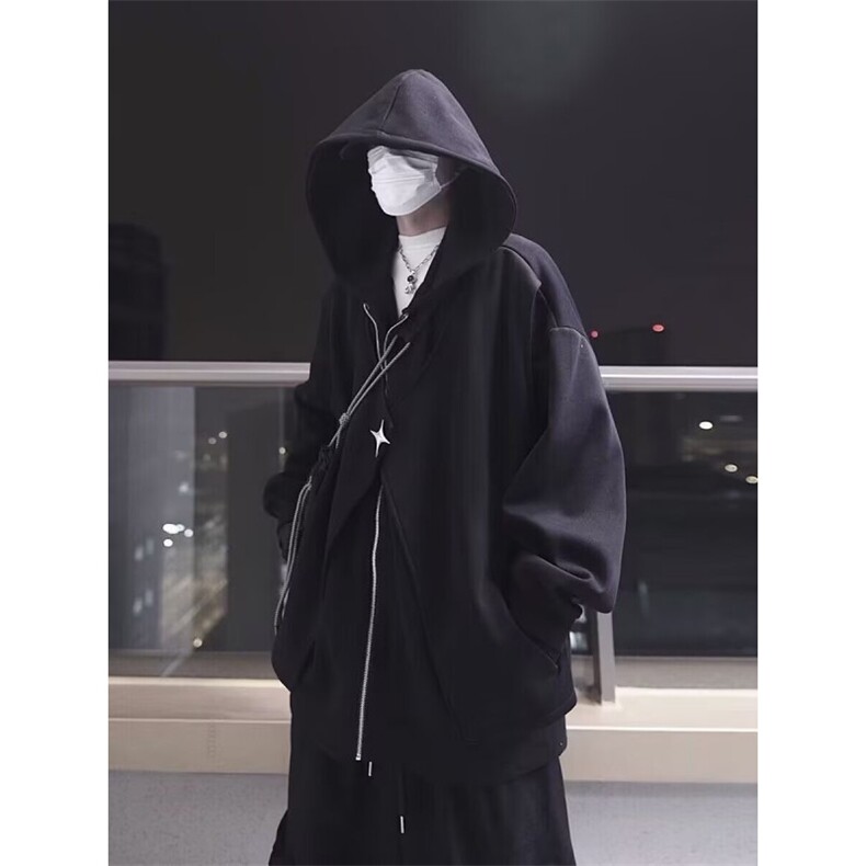 LR0727-P55网图文艺秋季纯色原宿开衫宽松休闲运动连帽卫衣潮流行图片