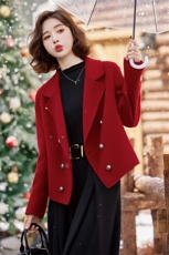 一件代发批发价杭州正品2025春装双面羊毛呢短款小西装外套女，女装毛呢外套，韩宇舍