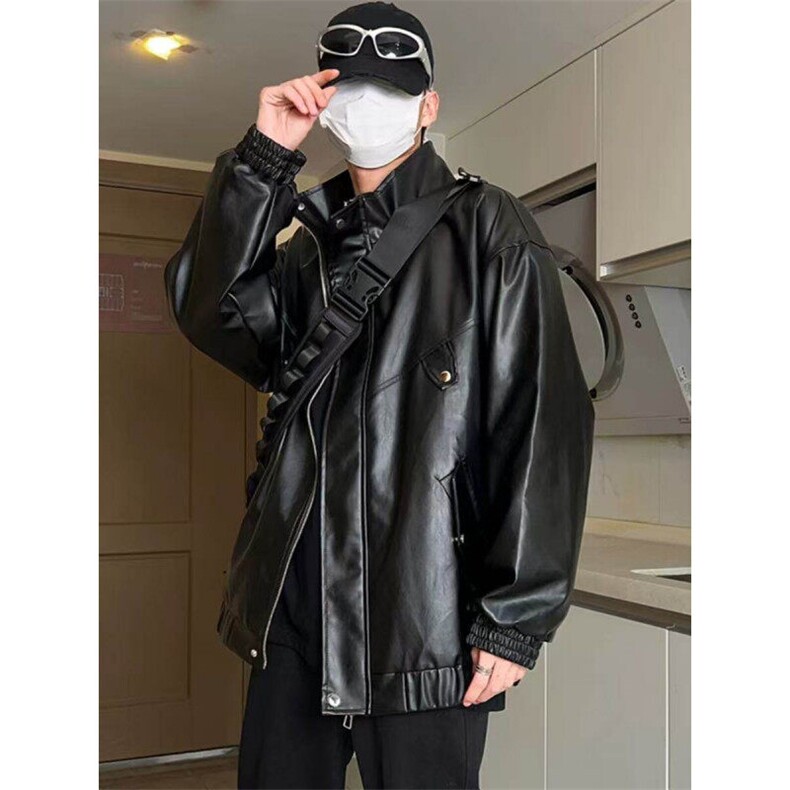 黑色PU皮衣夹克棉服男款秋冬保暖情侣重磅机车服加厚工装外套棉袄,男装夹克,星座613