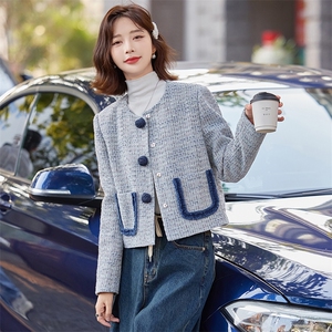 现货！24秋装新款小香外套法式短款外套百搭牛仔撞色外套女图片