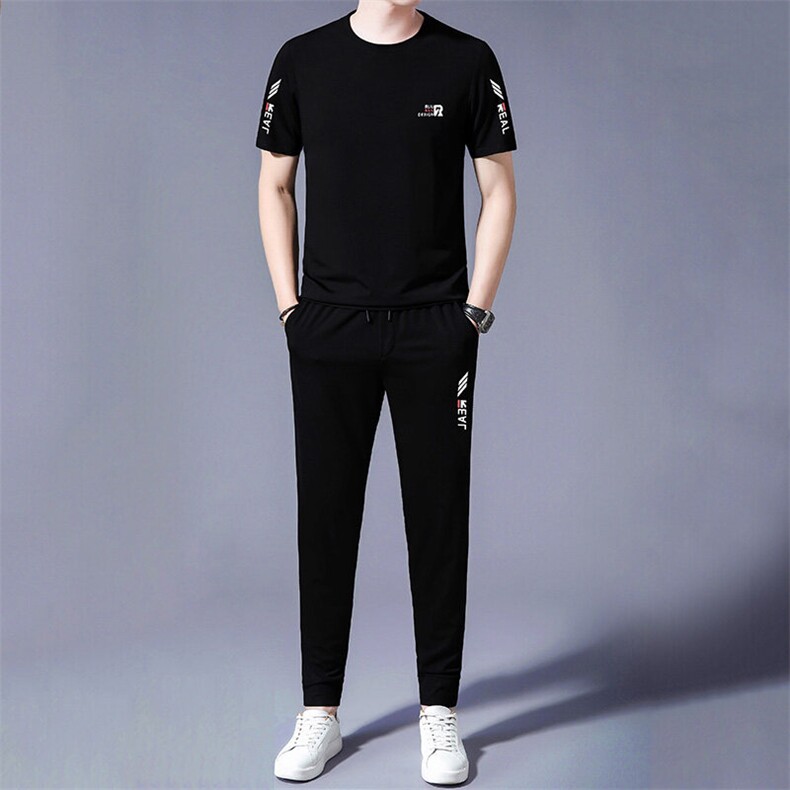 HP571夏季新款男士运动休闲套装二件套圆领刺绣男装速干百搭短袖,男装休闲套装,电商B360