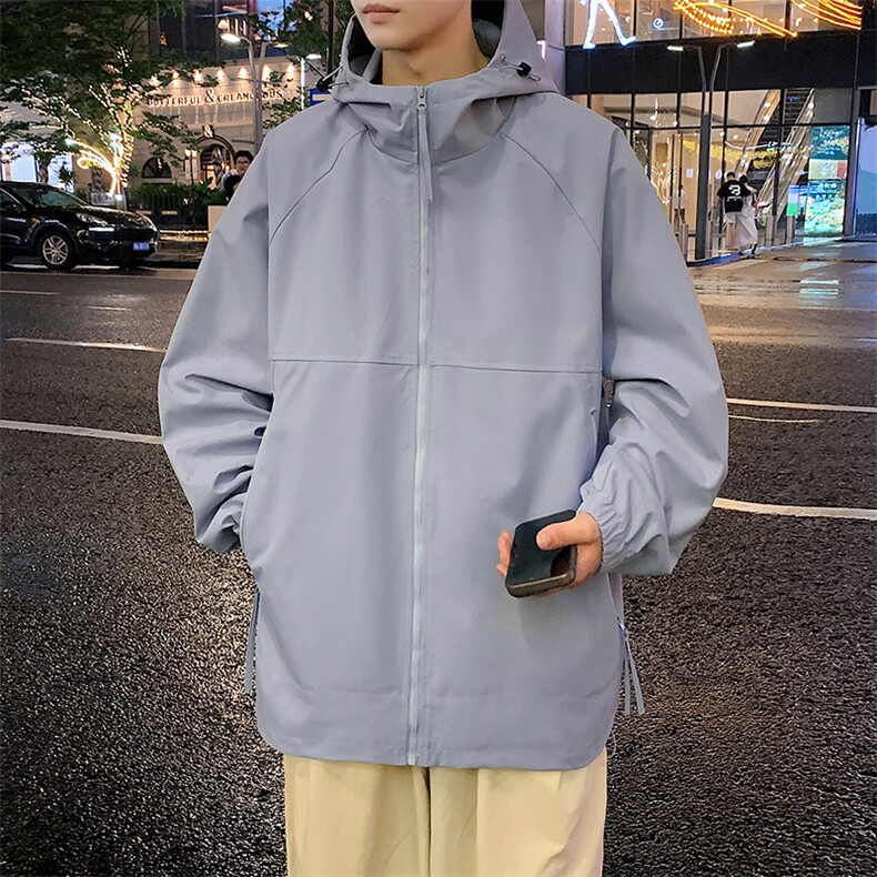 港风新款外景二开宽松夹克男纯色冲锋衣连帽外套MYJ24-7835-P65,男装夹克,星座717
