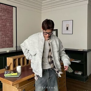 美式潮流夹棉毛呢棉服外套男冬季落肩宽松呢料棉衣夹克图片