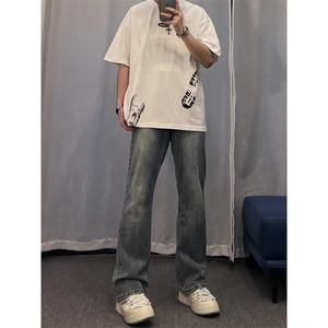 美式hiphop牛仔裤修身直筒微喇叭裤 68图片