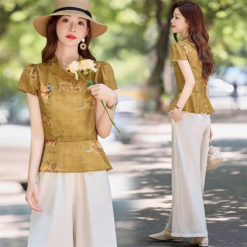 新中式气质御姐阔腿裤套装女2026夏季新款时尚洋气减龄两件套，女装套装/套裙，兰菲阁