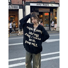 网图有货字母提花连帽拉链开衫毛衣男女慵懒舒适外套A1232-P43，男装针织衫/毛衣，星座1505