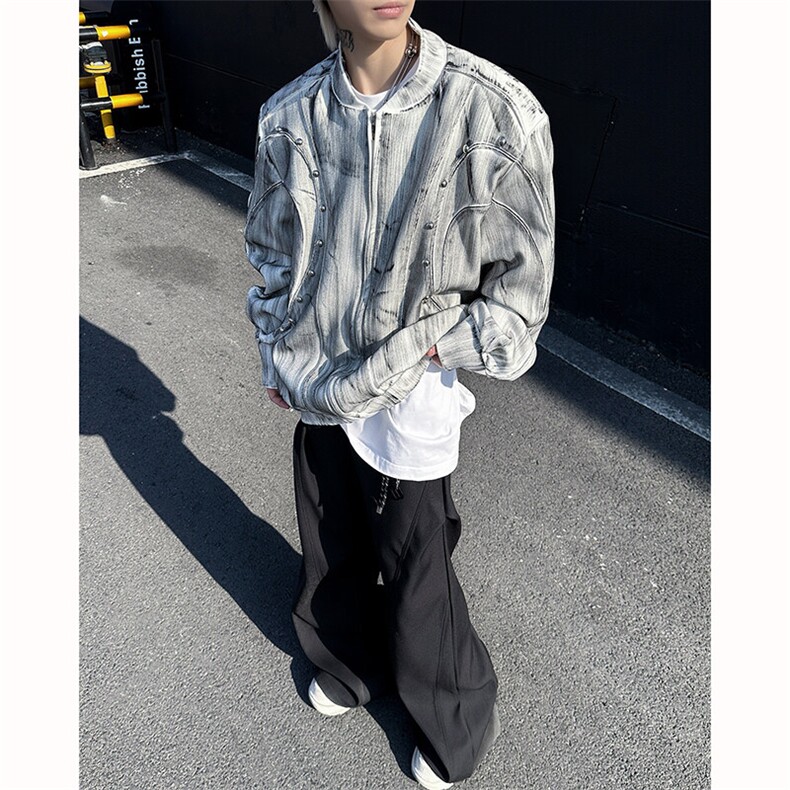 现货25春男士设计感手工刷色铆钉夹克外套JK96-P138,男装夹克,电商B288
