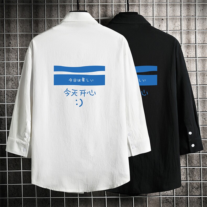 QC58033-P45亚麻七分袖衬衫男大码五分袖衬衣男短袖网格挂拍,男装衬衫,电商A040A