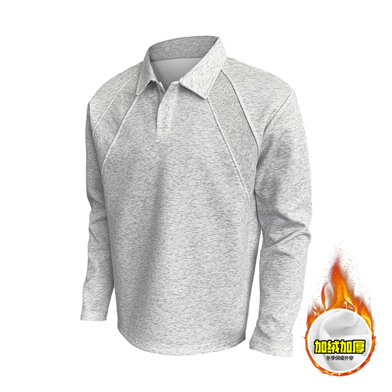 抖音得物高品质美式高街重磅曼巴棉结构螺纹拼接翻领卫衣长袖T恤，男装T恤，电商A486-1