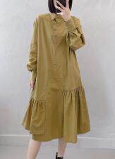 长袖连衣裙衬衫领，女装连衣裙，江南俏之羽