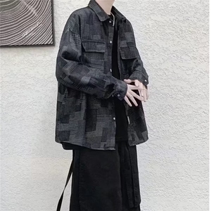 色织混纺厚料 美式复古工装长袖衬衣 春秋款外穿打底痞帅牛仔外套图片