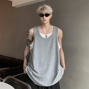 假两件坎肩背心男款夏季潮流美式上衣外穿无袖男t恤宽松BXA10-P25图片